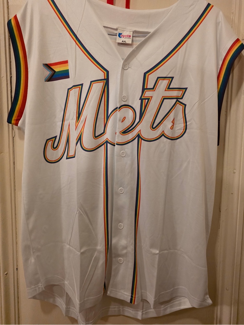 Delta White Mets Jersey with Rainbow Trim